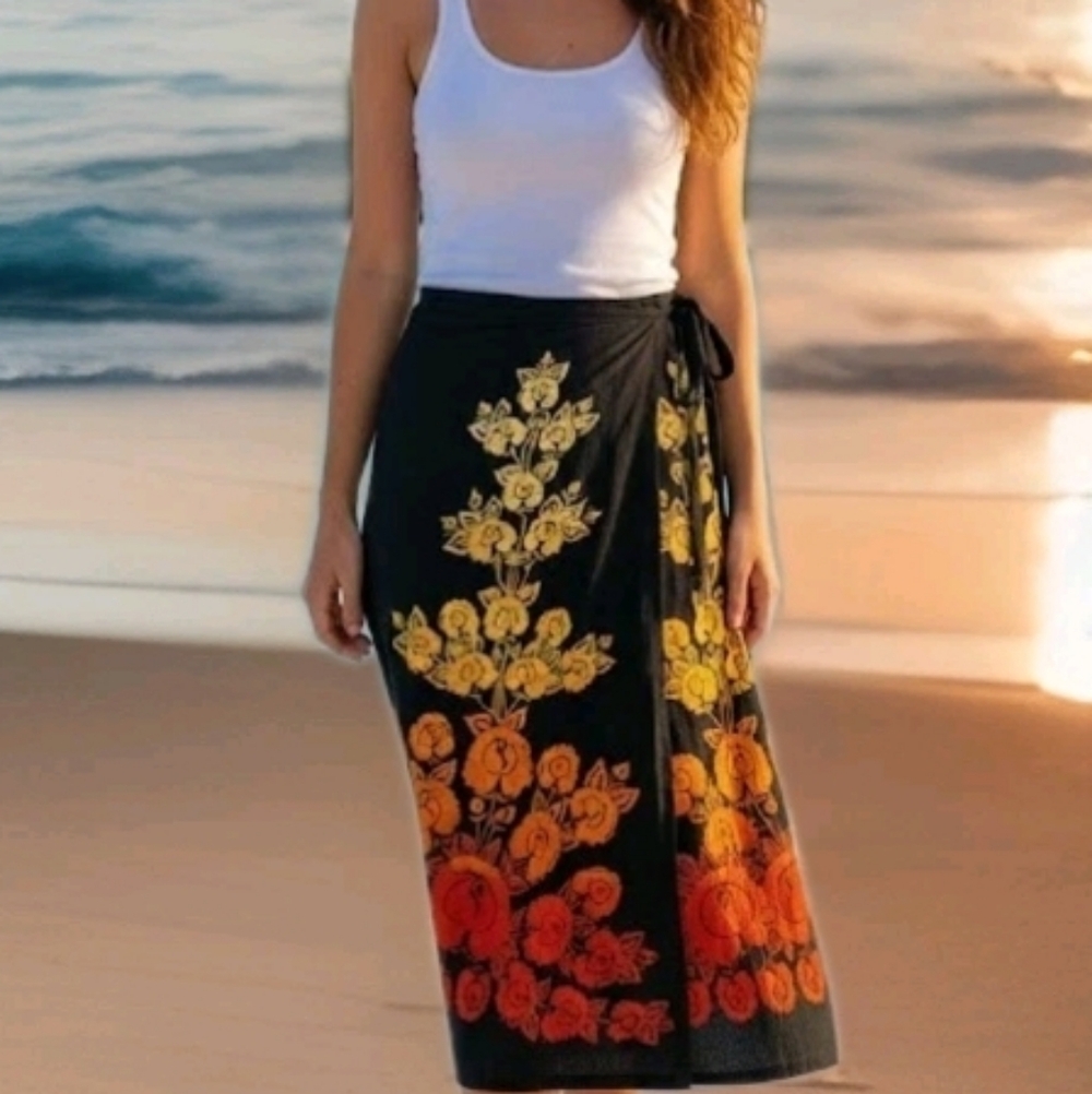 Butani Batik Wrap Skirt Cotton Womens Size Medium FLORAL BOHO RESORT